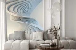 Naklejka: White stripe pattern futuristic background. 3d render illustration