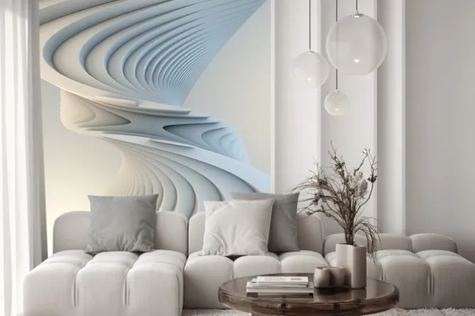 Naklejka: White stripe pattern futuristic background. 3d render illustration