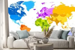 Naklejka: Świat mapa jasna barwa
