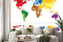Naklejka: Świat mapa kontynenty wielokolorowe