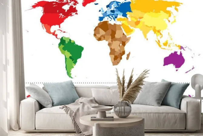 Naklejka: Świat mapa kontynenty wielokolorowe