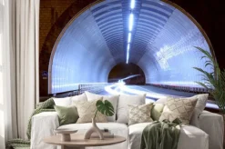 Naklejka: Światła samochodu w tunelu, miasta nocą.