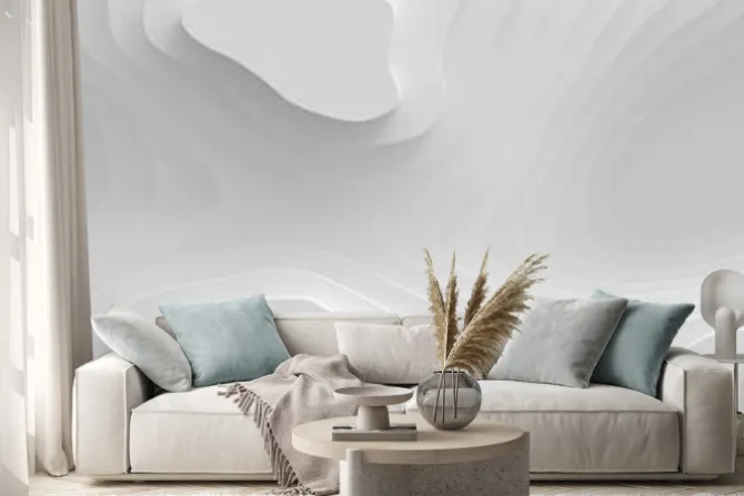 Naklejka: Wide panorama 3d landscape paper cut style, curved shapes with