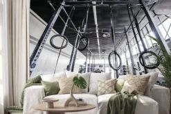 Naklejka: Widok crossfit siłowni ze słońcem