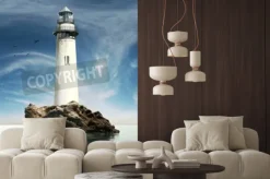 Naklejka: Widok dnia na starych latarni na skale islandii