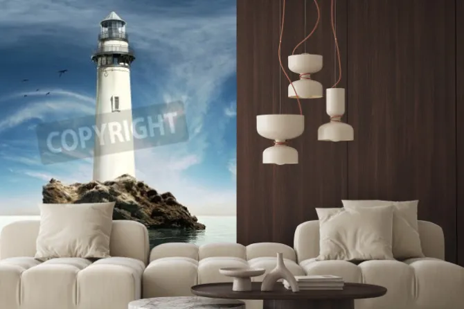 Naklejka: Widok dnia na starych latarni na skale islandii