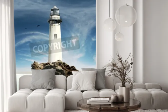 Naklejka: Widok dnia na starych latarni na skale islandii