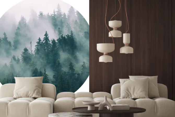 Naklejka: Widok w okręgu na zamglony las