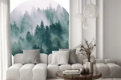 Naklejka: Widok w okręgu na zamglony las