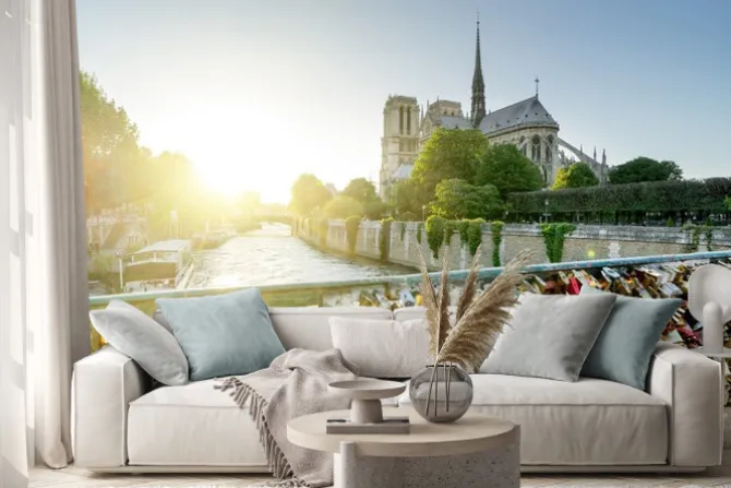 Naklejka: Widok z katedry notre dame w paryżu z słynnych zamków miłości