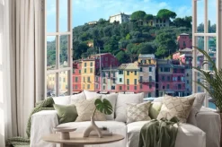 Naklejka: Widok z okna na włoskie kamieniczki portofino