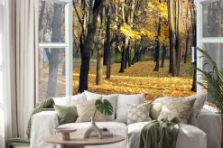 Naklejka: Widok z okna na jesienny las