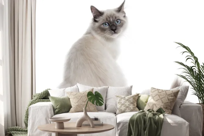 Naklejka: Widok z tyłu neva masquerade siedzi, samodzielnie na białym tle