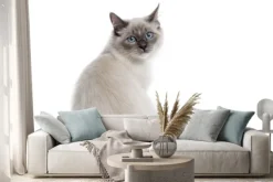 Naklejka: Widok z tyłu neva masquerade siedzi, samodzielnie na białym tle