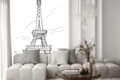 Naklejka: Wieża eiffla doodle szkic dłoni długopis