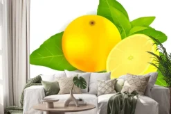 Naklejka: Świeże cytryny z liśćmi białym tle