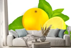 Naklejka: Świeże cytryny z liśćmi białym tle