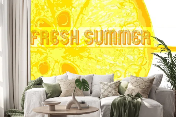 Naklejka: Świeże cytryny z tekstem latem świeże