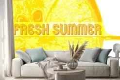 Naklejka: Świeże cytryny z tekstem latem świeże