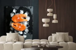 Naklejka: Świeże kawałki łososia na lodzie