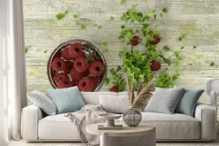 Naklejka: Świeże maliny w ozdobnym szklanym jelita