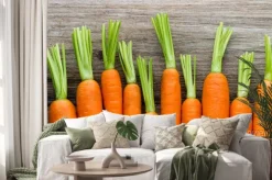 Naklejka: Świeże marchewki pęczek na drewnianych tle.