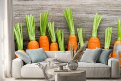 Naklejka: Świeże marchewki pęczek na drewnianych tle.