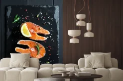 Naklejka: Świeże plastry łososia z cytryną i przyprawami