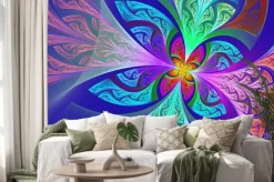 Naklejka: Wielobarwny fractal kwiat lub motyla tła w poplamionym-g