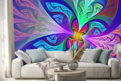 Naklejka: Wielobarwny fractal kwiat lub motyla tła w poplamionym-g