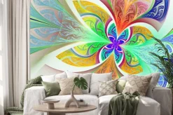 Naklejka: Wielobarwny fractal kwiat lub motyla tła w poplamionym-g