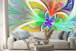 Naklejka: Wielobarwny fractal kwiat lub motyla tła w poplamionym-g