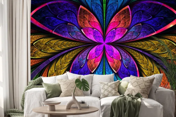 Naklejka: Wielobarwny symetryczne fractal wzór jak kwiat lub motyla