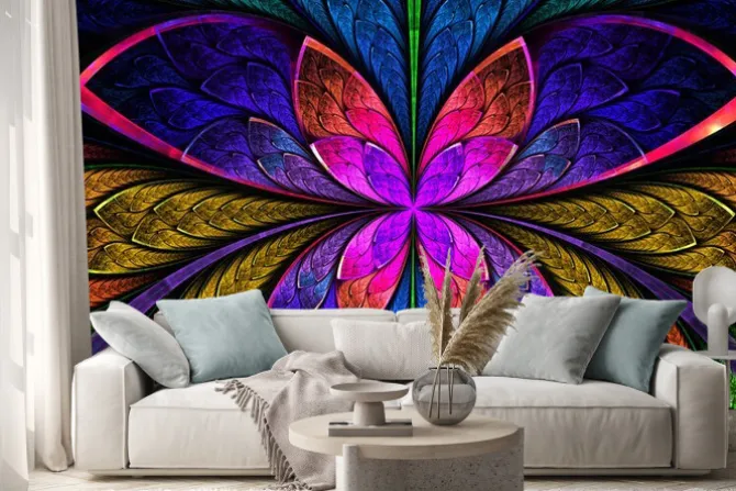 Naklejka: Wielobarwny symetryczne fractal wzór jak kwiat lub motyla