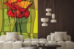 Naklejka: Wielobarwny witraż z motywem kwiatowym