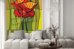 Naklejka: Wielobarwny witraż z motywem kwiatowym