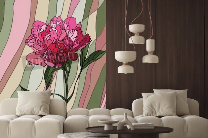 Naklejka: Wielobarwny witraż z motywem kwiatowym, piwonia na wielokolorowym