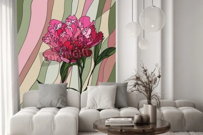 Naklejka: Wielobarwny witraż z motywem kwiatowym, piwonia na wielokolorowym