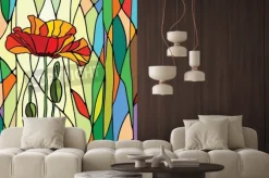 Naklejka: Wielobarwny witraż z motywem kwiatowym