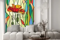 Naklejka: Wielobarwny witraż z motywem kwiatowym