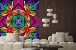Naklejka: Wielobarwny wzór w symetryczne witrażowe okna stylu.