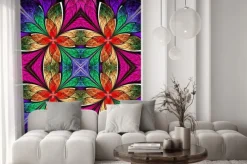 Naklejka: Wielobarwny wzór w symetryczne witrażowe okna stylu.