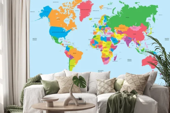 Naklejka: Wielokolorowa mapa świata