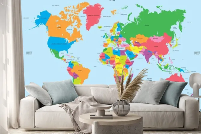 Naklejka: Wielokolorowa mapa świata
