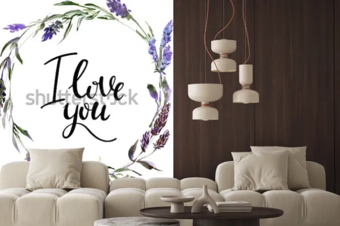 Naklejka: Wieniec kwiatów valentine. ilustracja kwiat akwarela z napisem