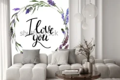 Naklejka: Wieniec kwiatów valentine. ilustracja kwiat akwarela z napisem