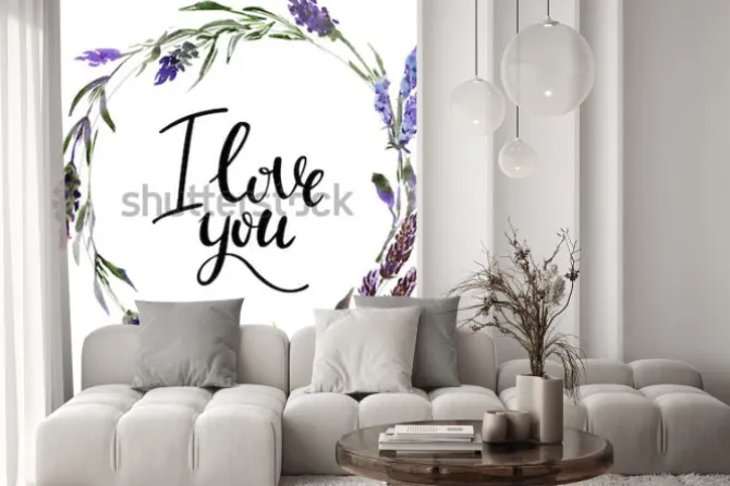 Naklejka: Wieniec kwiatów valentine. ilustracja kwiat akwarela z napisem