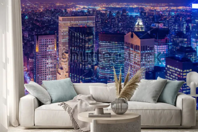 Naklejka: Wieżowce nowego jorku nocą