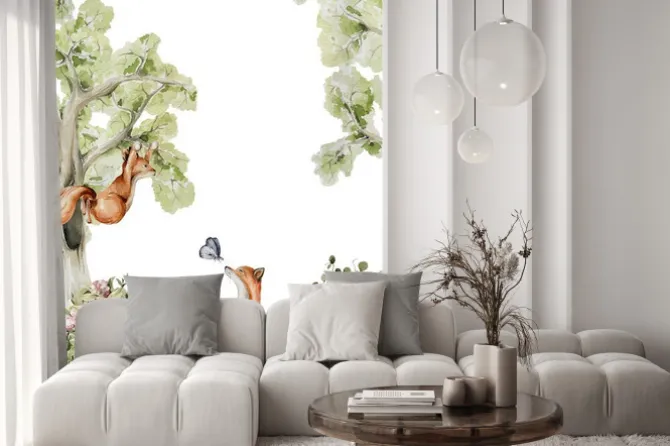 Naklejka: Wiewiórka i lis akwarelowy wzór dla dzieci