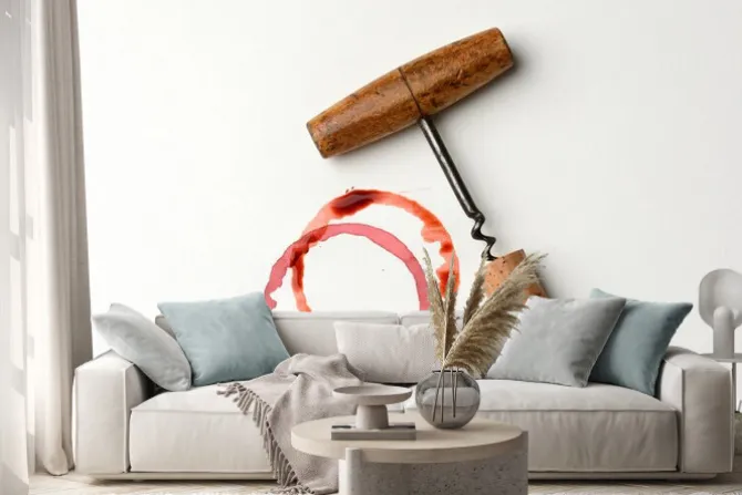 Naklejka: Wine stain i antyczne korkociąg